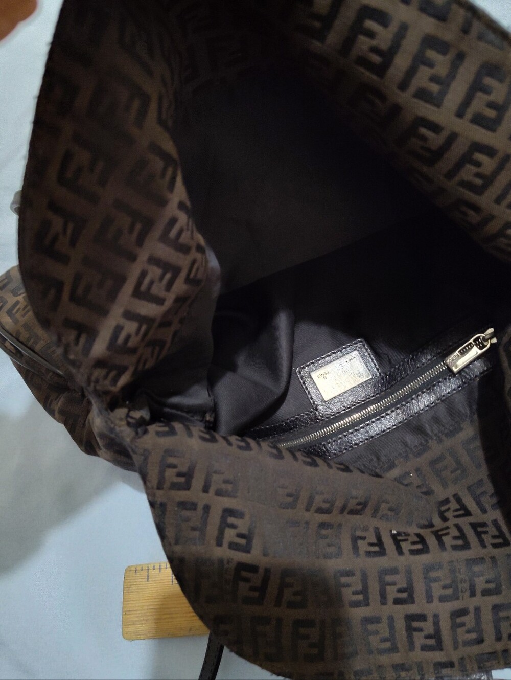 Fendi Zucchino Baguette Tote Black Moro Shoulder Bag - Picture 5 of 7